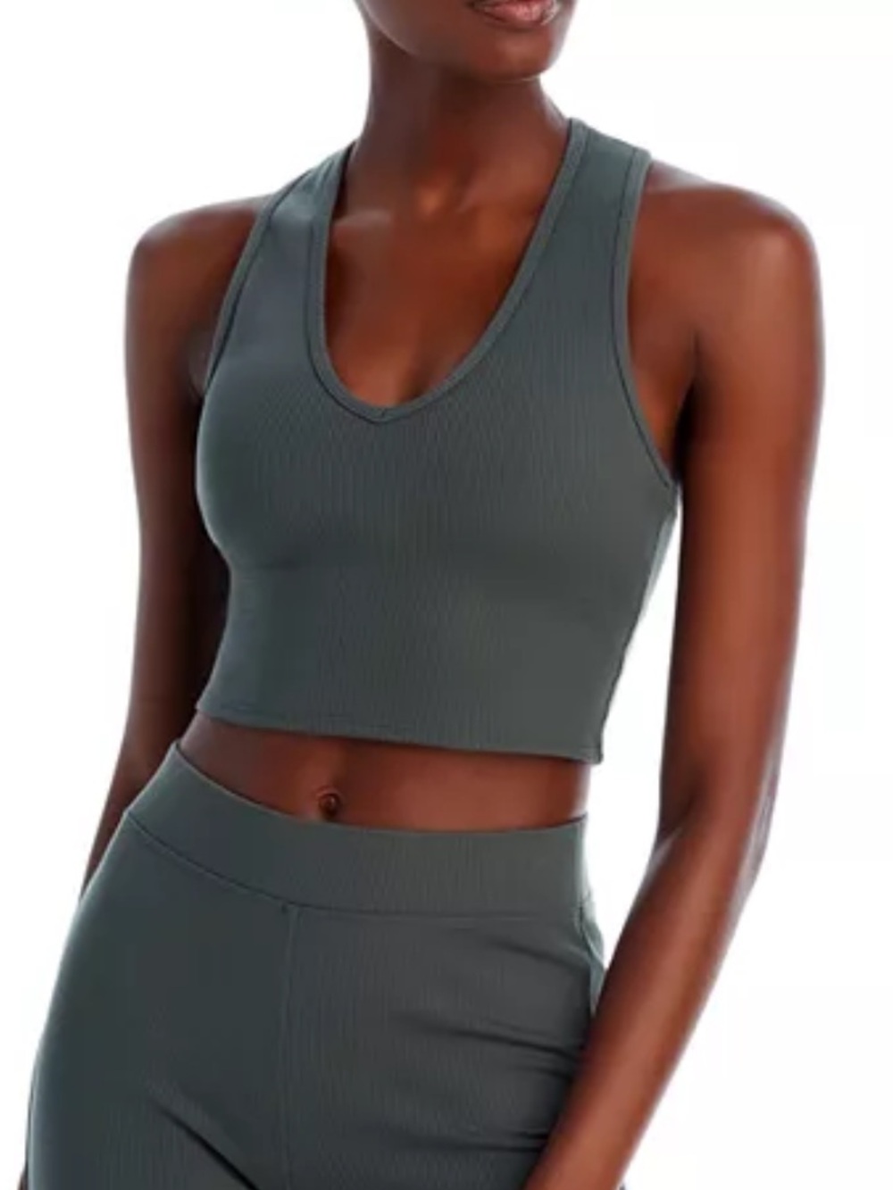 Ribbed Racerback Crop Top & High-Waist Shorts Set — Green